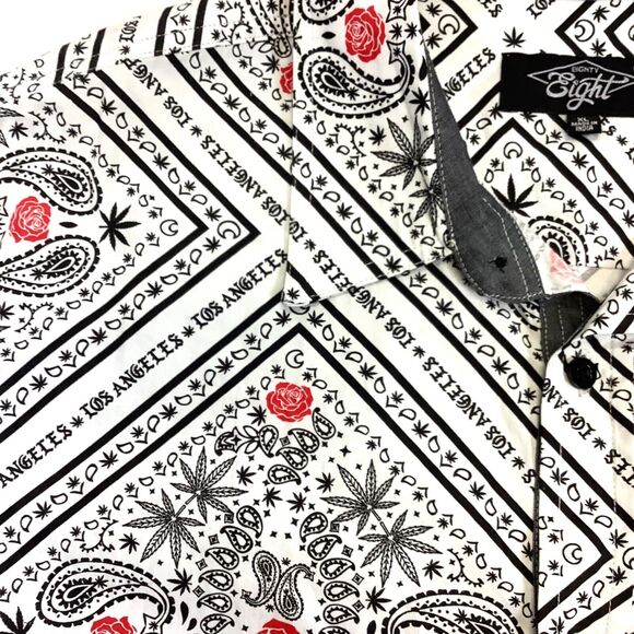 Eighty Eight Mens Sz XL Marijuana Cannabis Collared Shirt White Short Sleeve - Picture 4 of 10